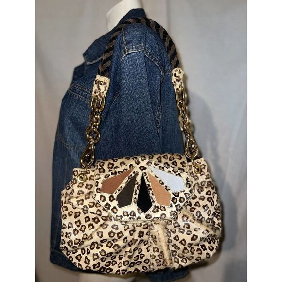 LA GIOE DI TOSCANA Purse Animal Print Pony Hair Leather Suede Flap Shoulder Bag - Picture 2 of 11